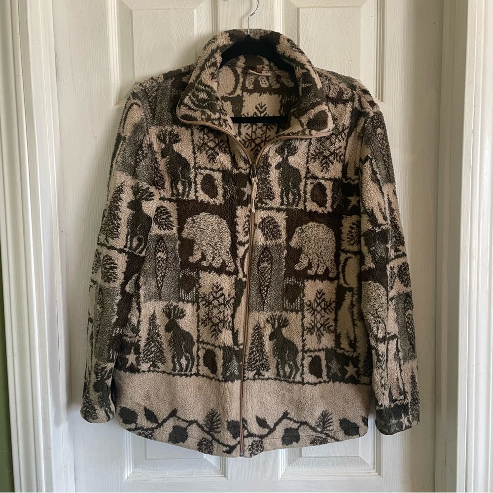 Woolrich Beige and Brown Patterned Fleece Jacket